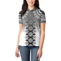 New Zealand Women Polo Shirt Poutama Mix Gray Taniko Inspired Art LT05