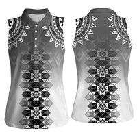 New Zealand Women Sleeveless Polo Shirt Poutama Mix Gray Taniko Inspired Art LT05