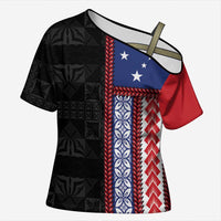 Samoa Flag Cross Shoulder Shirt Ula Fala With Samoan Siapo - Polynesian Pride