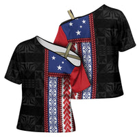 Samoa Flag Cross Shoulder Shirt Ula Fala With Samoan Siapo - Polynesian Pride