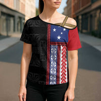 Samoa Flag Cross Shoulder Shirt Ula Fala With Samoan Siapo - Polynesian Pride