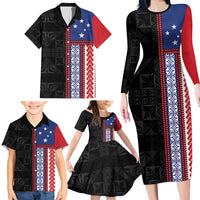 Samoa Flag Family Matching Long Sleeve Bodycon Dress and Hawaiian Shirt Ula Fala With Samoan Siapo - Polynesian Pride