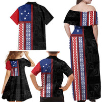 Samoa Flag Family Matching Off Shoulder Maxi Dress and Hawaiian Shirt Ula Fala With Samoan Siapo - Polynesian Pride