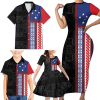 Samoa Flag Family Matching Short Sleeve Bodycon Dress and Hawaiian Shirt Ula Fala With Samoan Siapo - Polynesian Pride