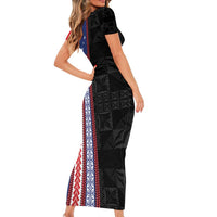 Samoa Flag Family Matching Short Sleeve Bodycon Dress and Hawaiian Shirt Ula Fala With Samoan Siapo - Polynesian Pride