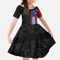 Samoa Flag Kid Short Sleeve Dress Ula Fala With Samoan Siapo - Polynesian Pride