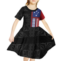 Samoa Flag Kid Short Sleeve Dress Ula Fala With Samoan Siapo - Polynesian Pride