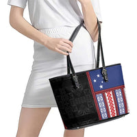 Samoa Flag Leather Tote Bag Ula Fala With Samoan Siapo LT05 - Polynesian Pride