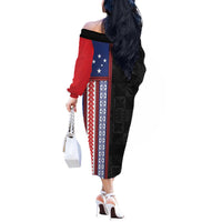 Samoa Flag Off The Shoulder Long Sleeve Dress Ula Fala With Samoan Siapo - Polynesian Pride