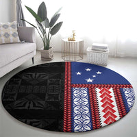 Samoa Flag Round Carpet Ula Fala With Samoan Siapo - Polynesian Pride