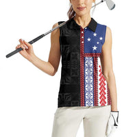 Samoa Flag Women Sleeveless Polo Shirt Ula Fala With Samoan Siapo - Polynesian Pride