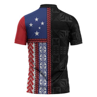 Samoa Flag Zipper Polo Shirt Ula Fala With Samoan Siapo - Polynesian Pride