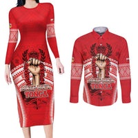 Custom Tonga Rugby Mate Ma'a Couples Matching Long Sleeve Bodycon Dress and Long Sleeve Button Shirt Tongan Pride Unique Style - Polynesian Pride