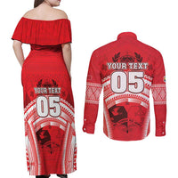 Custom Tonga Rugby Mate Ma'a Couples Matching Off Shoulder Maxi Dress and Long Sleeve Button Shirt Tongan Pride Unique Style - Polynesian Pride