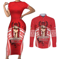 Custom Tonga Rugby Mate Ma'a Couples Matching Short Sleeve Bodycon Dress and Long Sleeve Button Shirt Tongan Pride Unique Style - Polynesian Pride