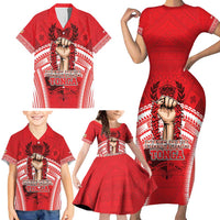 Custom Tonga Rugby Mate Ma'a Family Matching Short Sleeve Bodycon Dress and Hawaiian Shirt Tongan Pride Unique Style - Polynesian Pride