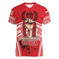 Custom Tonga Rugby Mate Ma'a Women V-Neck T-Shirt Tongan Pride Unique Style - Polynesian Pride