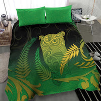 New Zealand Aotearoa Ruru Bedding Set Maori Fern Art Green