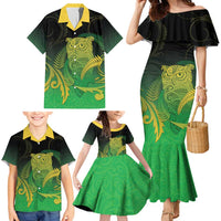 New Zealand Aotearoa Ruru Family Matching Mermaid Dress and Hawaiian Shirt Maori Fern Art Green