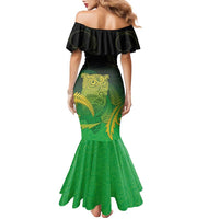 New Zealand Aotearoa Ruru Family Matching Mermaid Dress and Hawaiian Shirt Maori Fern Art Green
