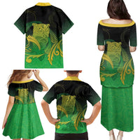 New Zealand Aotearoa Ruru Family Matching Puletasi and Hawaiian Shirt Maori Fern Art Green
