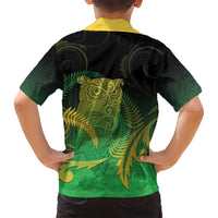 New Zealand Aotearoa Ruru Family Matching Tank Maxi Dress and Hawaiian Shirt Maori Fern Art Green