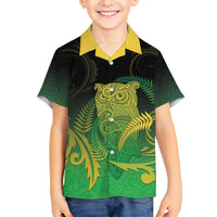 New Zealand Aotearoa Ruru Kid Hawaiian Shirt Maori Fern Art Green