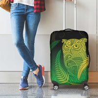 New Zealand Aotearoa Ruru Luggage Cover Maori Fern Art Green