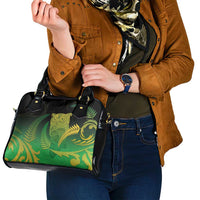 New Zealand Aotearoa Ruru Shoulder Handbag Maori Fern Art Green