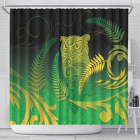New Zealand Aotearoa Ruru Shower Curtain Maori Fern Art Green