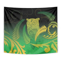 New Zealand Aotearoa Ruru Tapestry Maori Fern Art Green