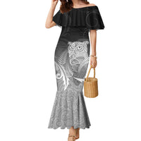 New Zealand Aotearoa Ruru Family Matching Mermaid Dress and Hawaiian Shirt Maori Fern Art Black