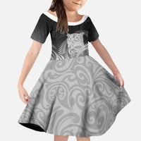 New Zealand Aotearoa Ruru Family Matching Tank Maxi Dress and Hawaiian Shirt Maori Fern Art Black