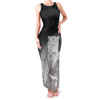 New Zealand Aotearoa Ruru Family Matching Tank Maxi Dress and Hawaiian Shirt Maori Fern Art Black