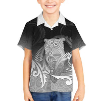 New Zealand Aotearoa Ruru Family Matching Tank Maxi Dress and Hawaiian Shirt Maori Fern Art Black
