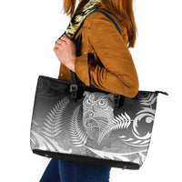 New Zealand Aotearoa Ruru Leather Tote Bag Maori Fern Art Black