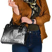 New Zealand Aotearoa Ruru Shoulder Handbag Maori Fern Art Black