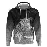 New Zealand Aotearoa Ruru Zip Hoodie Maori Fern Art Black
