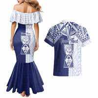 Personalised Northern Mariana Islands And Guam Couples Matching Mermaid Dress and Hawaiian Shirt Latte Stone With Tribal Pattern