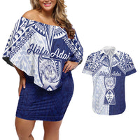 Personalised Northern Mariana Islands And Guam Couples Matching Off Shoulder Short Dress and Hawaiian Shirt Latte Stone With Tribal Pattern