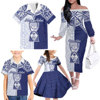 Personalised Northern Mariana Islands And Guam Family Matching Off The Shoulder Long Sleeve Dress and Hawaiian Shirt Latte Stone With Tribal Pattern