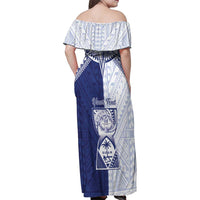 Personalised Northern Mariana Islands And Guam Family Matching Off Shoulder Maxi Dress and Hawaiian Shirt Latte Stone With Tribal Pattern