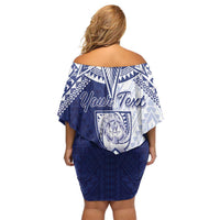 Personalised Northern Mariana Islands And Guam Family Matching Off Shoulder Short Dress and Hawaiian Shirt Latte Stone With Tribal Pattern