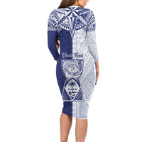 Personalised Northern Mariana Islands And Guam Long Sleeve Bodycon Dress Latte Stone With Tribal Pattern