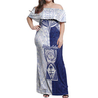 Personalised Northern Mariana Islands And Guam Off Shoulder Maxi Dress Latte Stone With Tribal Pattern