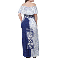Personalised Northern Mariana Islands And Guam Off Shoulder Maxi Dress Latte Stone With Tribal Pattern