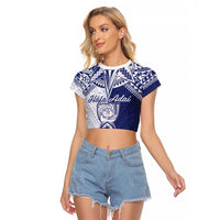 Personalised Northern Mariana Islands And Guam Raglan Cropped T Shirt Latte Stone With Tribal Pattern