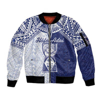 Personalised Northern Mariana Islands And Guam Sleeve Zip Bomber Jacket Latte Stone With Tribal Pattern