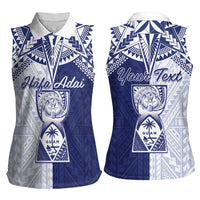 Personalised Northern Mariana Islands And Guam Women Sleeveless Polo Shirt Latte Stone With Tribal Pattern