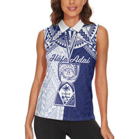 Personalised Northern Mariana Islands And Guam Women Sleeveless Polo Shirt Latte Stone With Tribal Pattern